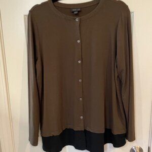 JJill long sleeve, button-front top, sz. Large, Brown and black; Exc. condition